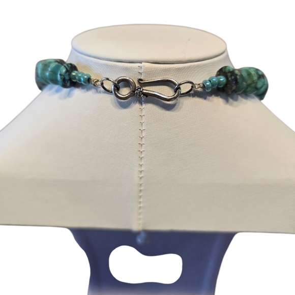 Turquoise Bead Necklace Silvertone Metal Cross Necklace 2 Piece Bundle - Picture 4 of 9